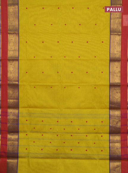 Chettinad cotton saree lime green and blue with thread woven buttas and zari woven border