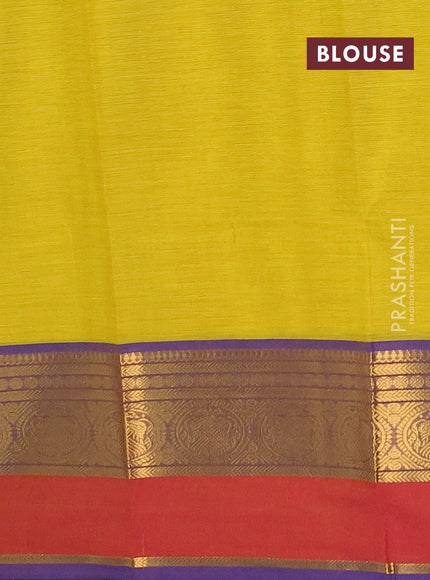 Chettinad cotton saree lime green and blue with thread woven buttas and zari woven border