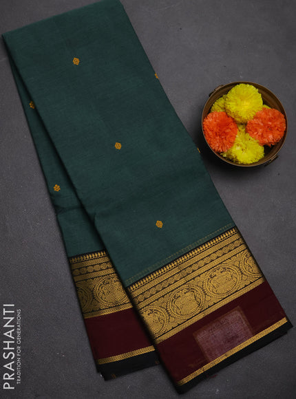 Chettinad cotton saree green and deep maroon with thread woven buttas and zari woven border