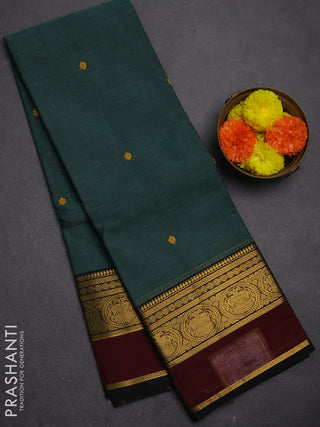 Chettinad cotton saree green and deep maroon with thread woven buttas and zari woven border