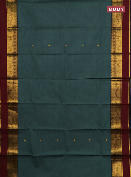 Chettinad cotton saree green and deep maroon with thread woven buttas and zari woven border