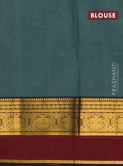 Chettinad cotton saree green and deep maroon with thread woven buttas and zari woven border