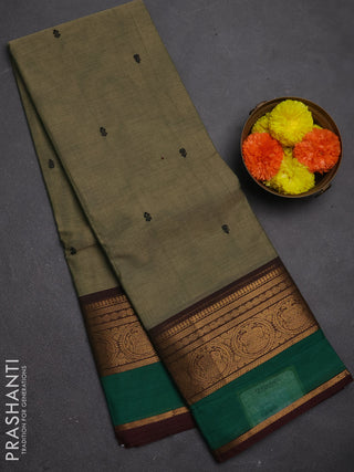 Chettinad cotton saree elaichi green and deep maroon with zari woven buttas and zari woven border