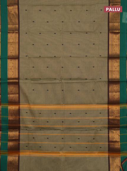 Chettinad cotton saree elaichi green and deep maroon with zari woven buttas and zari woven border
