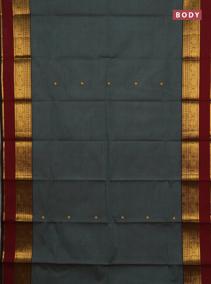 Chettinad cotton saree green shade and maroon with thread woven buttas and zari woven border