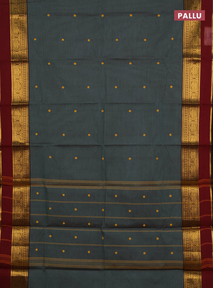 Chettinad cotton saree green shade and maroon with thread woven buttas and zari woven border