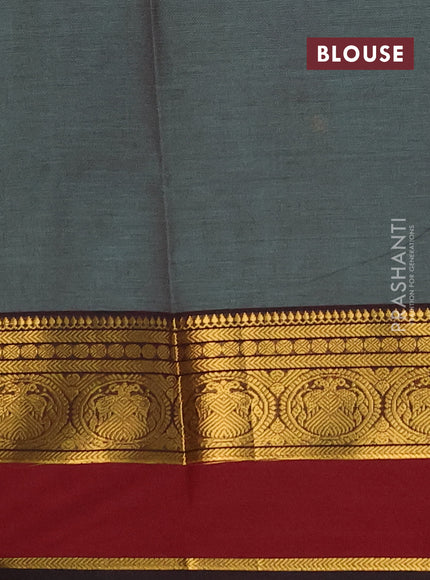 Chettinad cotton saree green shade and maroon with thread woven buttas and zari woven border