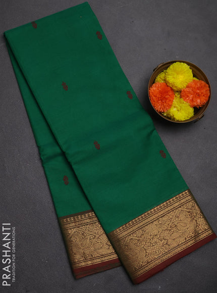 Chettinad cotton saree green and maroon with thread woven buttas and zari woven border