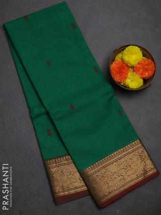 Chettinad cotton saree green and maroon with thread woven buttas and zari woven border