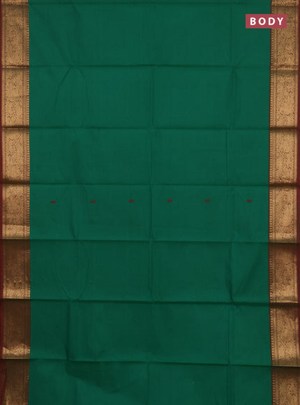 Chettinad cotton saree green and maroon with thread woven buttas and zari woven border
