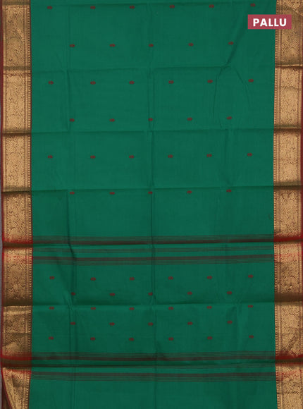 Chettinad cotton saree green and maroon with thread woven buttas and zari woven border