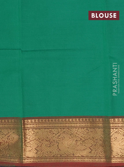 Chettinad cotton saree green and maroon with thread woven buttas and zari woven border