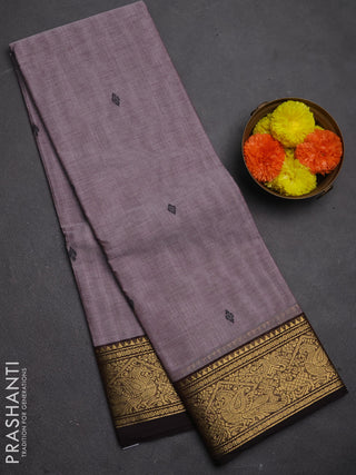 Chettinad cotton saree pastel brown and coffee brown with thread woven buttas and zari woven border