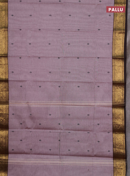 Chettinad cotton saree pastel brown and coffee brown with thread woven buttas and zari woven border