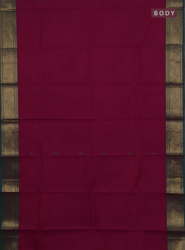 Chettinad cotton saree pink and green with thread woven buttas and zari woven border