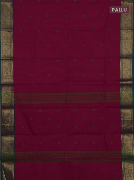 Chettinad cotton saree pink and green with thread woven buttas and zari woven border