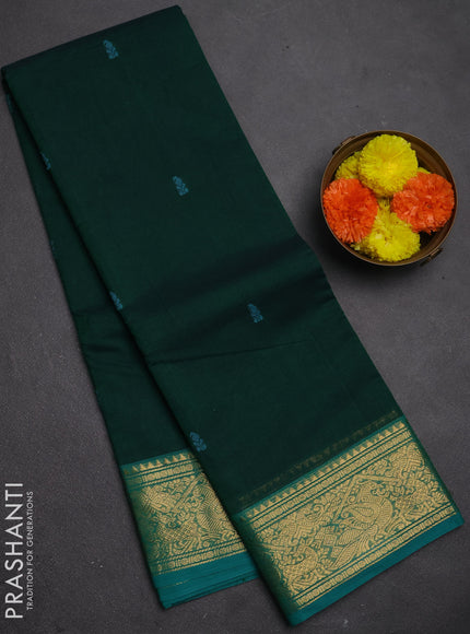 Chettinad cotton saree green and teal green with thread woven buttas and zari woven border