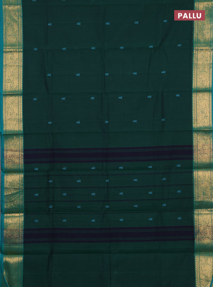 Chettinad cotton saree green and teal green with thread woven buttas and zari woven border