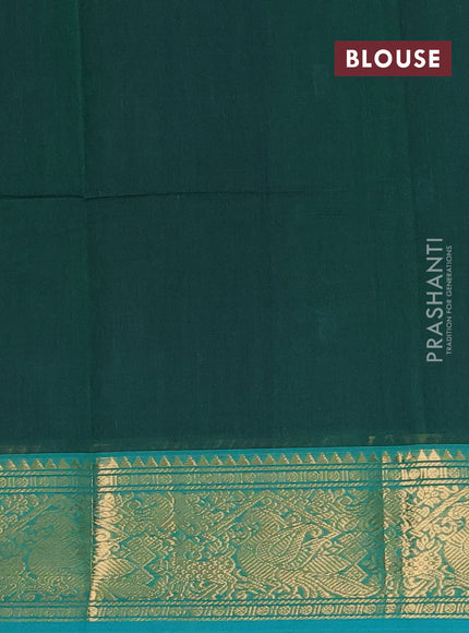 Chettinad cotton saree green and teal green with thread woven buttas and zari woven border