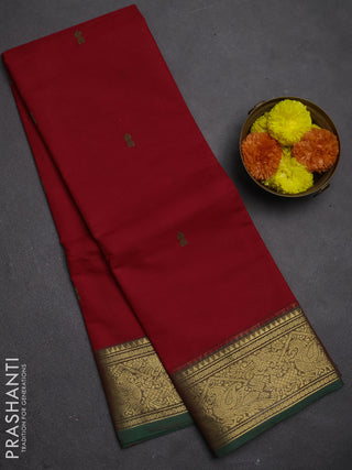 Chettinad cotton saree red and green with thread woven buttas and zari woven border