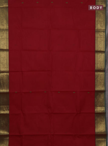 Chettinad cotton saree red and green with thread woven buttas and zari woven border