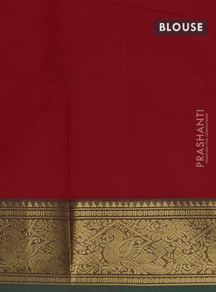 Chettinad cotton saree red and green with thread woven buttas and zari woven border