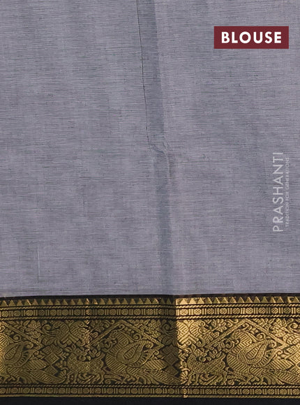 Chettinad cotton saree grey  and black with thread woven buttas and zari woven border