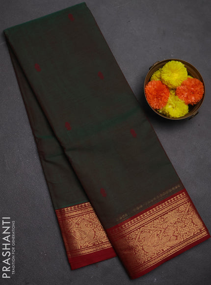 Chettinad cotton saree manthulir green and maroon with thread woven buttas and zari woven border