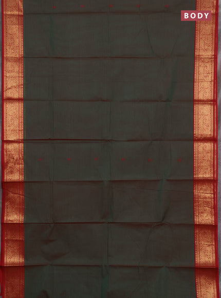 Chettinad cotton saree manthulir green and maroon with thread woven buttas and zari woven border