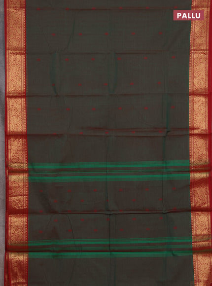 Chettinad cotton saree manthulir green and maroon with thread woven buttas and zari woven border