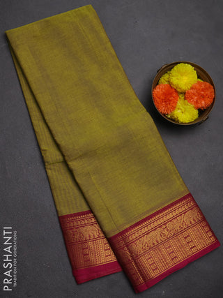 Chettinad cotton saree light green and magenta pink with plain body and zari woven border