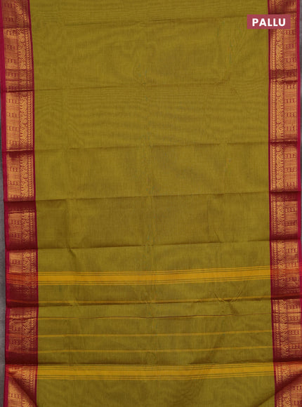 Chettinad cotton saree light green and magenta pink with plain body and zari woven border