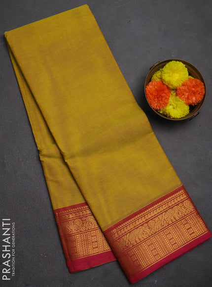 Chettinad cotton saree lime yellow and pink with plain body and zari woven border