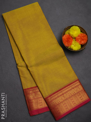 Chettinad cotton saree lime yellow and pink with plain body and zari woven border