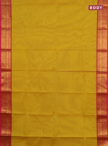 Chettinad cotton saree lime yellow and pink with plain body and zari woven border
