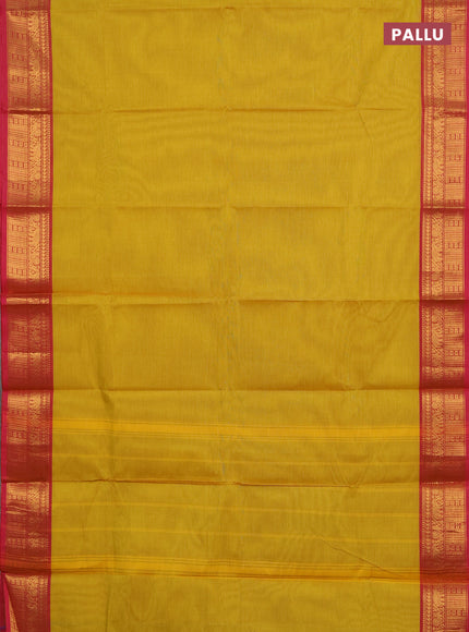 Chettinad cotton saree lime yellow and pink with plain body and zari woven border