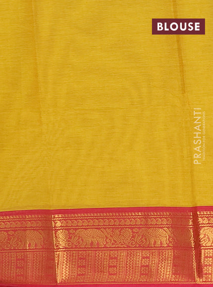 Chettinad cotton saree lime yellow and pink with plain body and zari woven border