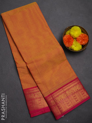 Chettinad cotton saree sunset orange and pink with plain body and zari woven border