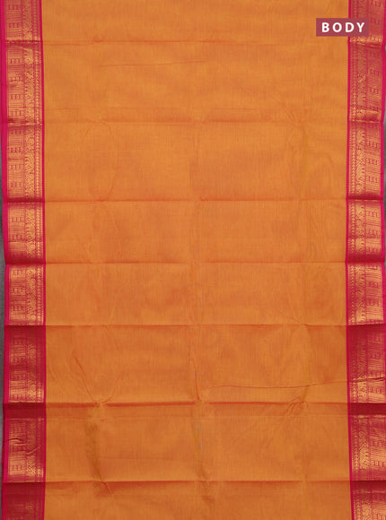 Chettinad cotton saree sunset orange and pink with plain body and zari woven border