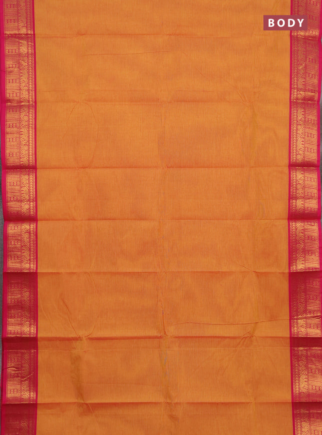 Chettinad cotton saree sunset orange and pink with plain body and zari woven border