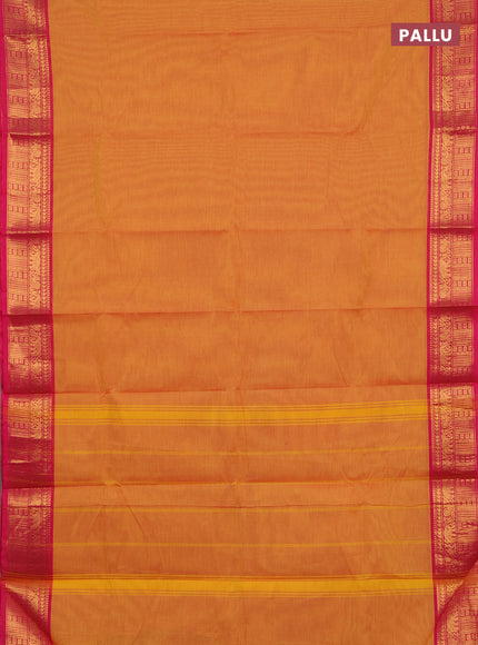 Chettinad cotton saree sunset orange and pink with plain body and zari woven border