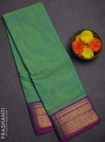 Chettinad cotton saree light green and magenta pink with plain body and zari woven border