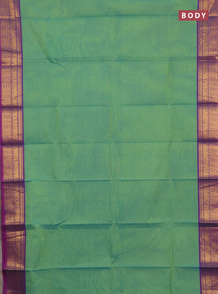 Chettinad cotton saree light green and magenta pink with plain body and zari woven border