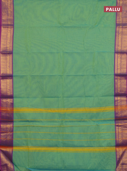Chettinad cotton saree light green and magenta pink with plain body and zari woven border