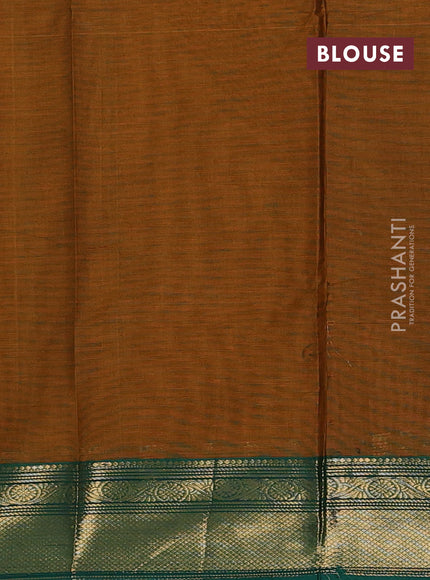 Chettinad cotton saree dark mustard and green with thread woven buttas and zari woven border