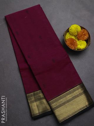 Chettinad cotton saree magenta pink and black with thread woven buttas and zari woven border
