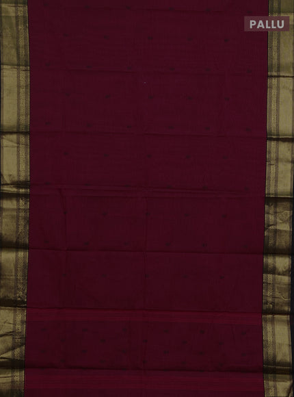 Chettinad cotton saree magenta pink and black with thread woven buttas and zari woven border