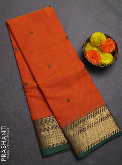 Chettinad cotton saree orange and green with thread woven buttas and zari woven border