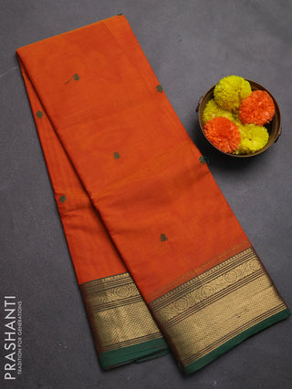 Chettinad cotton saree orange and green with thread woven buttas and zari woven border