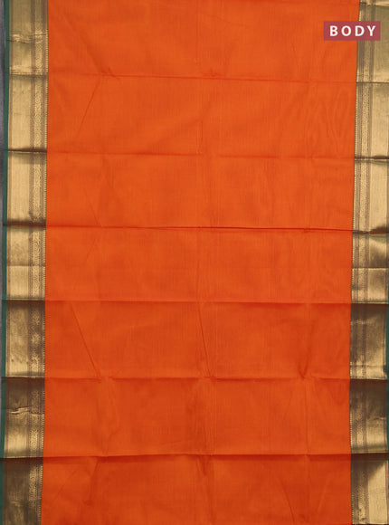 Chettinad cotton saree orange and green with thread woven buttas and zari woven border